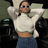 Winter Whiter Turtleneck Vintage Sweater Tops Knitted Y2k Long Sleeve 2022 Autumn Green Women Casual Crop Top Slim