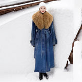 Zingj Temperament Long Trench Coat Spring 2024 New Removable Wool Collar Small Design Sense Denim