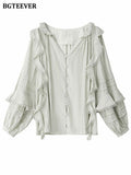 Vintage Ladies 2 Pieces Shorts Set V-neck Puff Sleeve Blouses &amp; Ruffles Elastic Waist Shorts 2022 Women Summer