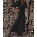 Spot 2025 Autumn New Fashion Temperament High Waist V-Neck Long Holiday Cotton And Linen