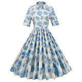 Arrivals Women Vintage 1950s Retro Rockabilly Prom Dresses Short Sleeve Button Front A Line Shirt Elegant Tunic Midi