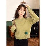Flower Sweater Women 2022 Autumn Korean Fashion Loose Pullover Oneck Knitted Tops Gentle Slim Female Clothing