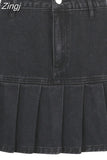 Streetwear Cargo Style Black High Waist Denim Skirt Mini Solid Pockets Casual Pleated Skirt Women Goth Korean