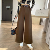 Coffee Color Cargo Pants Children Autumn And Winter 2025 New High Waist Loose Small Nine Points Straight Tube Narrow Version Wide Leg Pants-Outfit