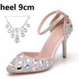 Tuxedo Diamond Wedding Shoes 9 Fine Heel Pointed Sandals Luxury Water Drill Wedding Shoes