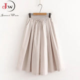 Women Summer Shorts Skirts Solid Elastic Waist Loose Casual Elegant Cotton Wide Leg Pants Korean Style Girls Midi