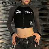 T Shirt Streetwear Patchwork Crop Top Sweatshirts Moto&Biker Style Fashion Outfits Harajuku Y2K Grunge Tee Tops