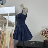 British Fashion Light Luxury Elegant Lace Side Heavy Industry Car Strip Court Strap To The Waist Solid Color Dress
