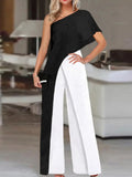 Fashion New Printed Wide Leg Pants Romper Elegant Female Loose Long Office Overall Commute Slash Neck Women Sexy
