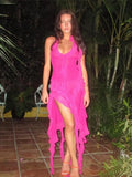 Halter Fringe Flower Mesh Midi Dress-Outfit