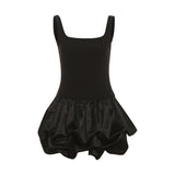 Autumn And Winter Women's New Pure Color Temperament Sexy Square Collar Taut Puffed Skirt Sleeveless Dress