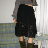 Zingj Classical Palace Wind Lace Flounce Skirt Female New Low Waist Retro Temperament Draw