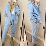 Zipper Hooded Sweatshirts Set Women Long Sleeve 2pcs Sets Female Loose Pockets Long Pant Suits Winter Solid