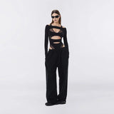 Autumn Fashion Trend Women's New Long-Sleeved Hollow Body Open Umbilly Solid Color
