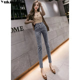 High Waist Pencil Jeans woman Streetwear Women Skinny Denim Trousers Double Button Retro Stretch women Jeans Plus