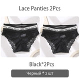 2PCS/Set Lace Women's Panties Sexy Transparent Middle Waist Panties For Women Hollow Out Lingerie Female Pantys
