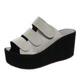 Zingj Slippers Female 2023 Korean Spring / Summer New Velcro Thick Bottom Slope With Cool Mop Frosted High Heel Women's Slippers-Outfit
