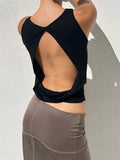Women Backless Vest Tops Summer 2023 Sexy Sleeveless Deep V-neck Low Cut Ruched Tank Crop Tops Party Club Casual