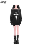 Neck American Retro Thin Sueter Mujer Black Punk Style Cross Pullovers Rivet Off Shoulder Belt Knitted Sweater