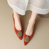 Spring 2025 New Soft Leather Pointed Metal Buckle Shallow Single Shoes Cat With Temperament Commuting High