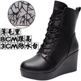 Head 12Cm High Slope And Waterproof Table Mid-Sleevel Boots With Side Zipper Women's Boots Pine Cake Plus Velvet Winter Warm Leather