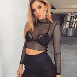 Fishnet Mesh Crop Top T Shirt Women Transparent Hollow Out Black Tee Shirts 2021 Sexy Tops Tshirt