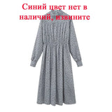Dress 2021 Women Dress Midi Dress Long Sleeve Print O Neck Elastic Waist With Zipper Korean Fashion