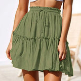 Summer Boho Pleated A Line Skirt Women Vintage Short Skirts Casual Ruffled Mini Skirt with Sashes Holiday Beach