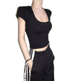Zingj Solid Color Slim Sexy Female Short Sleeve U Collar T Shirt Basic Korean Version Short Jacket Ebay-Outfit