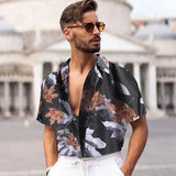Vintage Print Men Lapel Shirts New Casual 2021 Summer Loose Short Sleeve Button Shirt Tops Mens Clothing Fashion