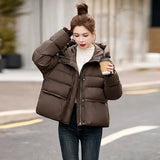 Advanced Sense Hooded Down Jacket Female 2424 New Fashion Design Sense Plus Thick White Duck Down Loose Bread Clothing Coat-Outfit
