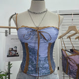 Vintage Ink Painting Niche Hottie Sling Vest With Chest Cushion Short Tie Tector-Meared Blouse Woman