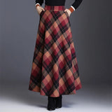 Waist Woolen Skirts Women Winter 2019 Fashion Streewear Wool Long Pleated Skirt Casual Ladies Saia Longa Plaid Female