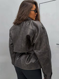 2025 Explosion Long-Sleeved Collar With Short Locomotive Jacket Leather Coat
