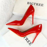 Zingj Fashion Simple Thin Heel Ultra High Heel Lacquer Leather Shallow Mouth Pointed Sexy Nightclub Show Thin Women's Single