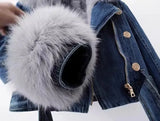 Faux Fur Collar Lining Denim Jacket- Outfit