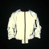 Fall And Winter Male And Female All Reflective Flight Jacket High Street Outdoor Sports Reflective Trench Coat Baseball Jacket-Outfit