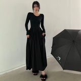 New Women Long A Line Big Swing Dress Spring Winter Elegant Casual Long Sleeve Boho Female