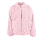 New Spring Women Teddy Bear Coat Stand Collar Loose Plush Jacket Zipper Solid Warm Outwear Faux Lamb