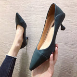 Zingj 2024 New Korean Version Of Pointed Single Shoes With Shallow High Heels Fashion Stitching Black Women's Shoes-Outfit