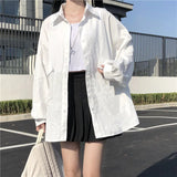White Black Shirt Kawaii Harajuku Long Lantern Sleeves Oversize Korean Style Button Up Blouses Women Casual