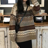 Women Vintage Loose Casual Sweaters Geometric Female Harajuku Korean Fashion Womens Striped Sweater Streetwear