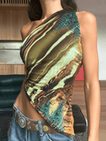 One Shoulder Asymmetric Hem Tank Top- Outfit