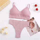 Seamless Women Padded Bra Brazilian Panties Set Sports Bra Set Sexy Thongs Girl Lingerie Fitness Crop Top