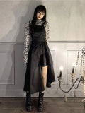 Gothic Summer 2pcs Suit Leopard Print Long Sleeve T-Shirt Irregular Suspender Dress Women Vintage Punk Ruffles Tank