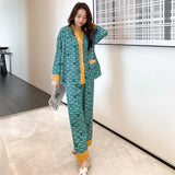Women's Pajamas Set V Neck Design Luxury Cross Letter Print Sleepwear Silk Like Home Clothes XXL Large Size