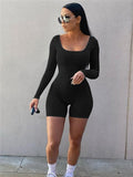 Ribbed Knit Long Sleeve Bodycon Romper One Piece Outfits Sexy Jumpsuit Playsuits 2023 Fashion Women Clothing