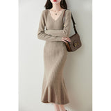 Cashmeat Dress Women's Autumn And Winter New Set Long Sleeves Leisure Long A Dress Wool Knitted Long