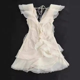 High-Level Temperament Short Dress 2025 New Lotus Leaf Side Shoulder Design Waist Thin Dress Dress