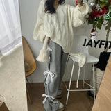 Side Lace Bow Tie Baggy Sweatpants-Outfit